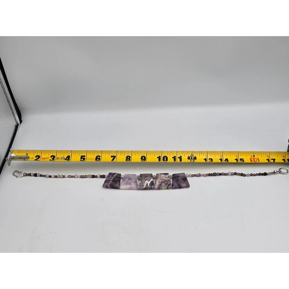 Unbranded Amethyst Slab Necklace Women 17in Purple Good Beaded Statement Boho